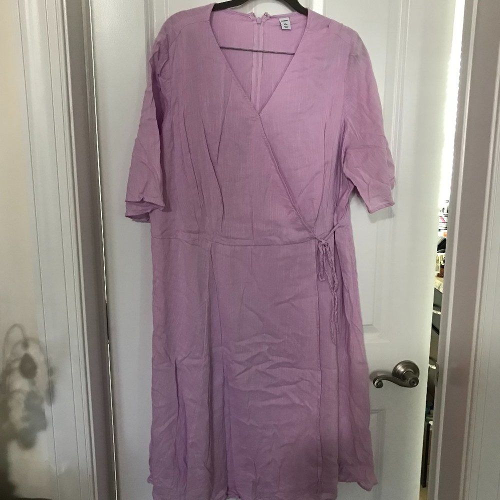 All cotton faux wrap dress in lavender size 2X